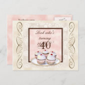 Cherry Cupcake 40e verjaardag Uitnodiging (Voorkant / Achterkant)