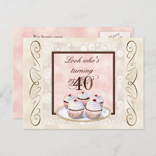 Cherry Cupcake 40e verjaardag Uitnodiging (Voorkant / Achterkant)