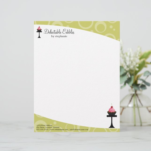 Cherry Cupcake Bakkerij Zakelijk Letterhead Gepersonaliseerd Briefhoofd (Staand voorkant)