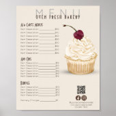 Cherry Cupcake Beige Menu Bakkerij Prijslijst Poster (Voorkant)