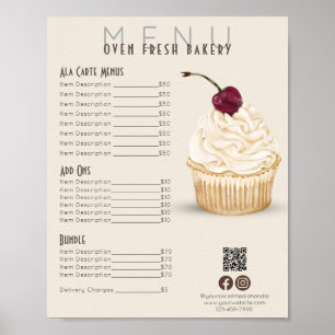 Cherry Cupcake Beige Menu Bakkerij Prijslijst Poster