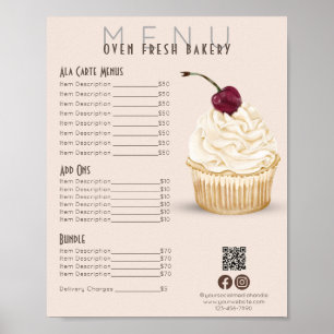 Cherry Cupcake Blush Menu Bakkerij Prijslijst Poster