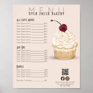 Cherry Cupcake Blush Menu Bakkerij Prijslijst Poster