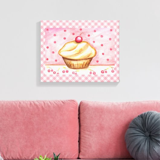 Cherry Cupcake Canvas Art Print (Insitu (Woonkamer))