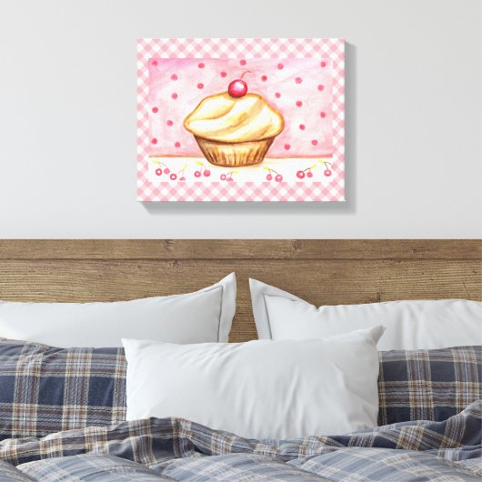 Cherry Cupcake Canvas Art Print (Insitu (Slaapkamer))