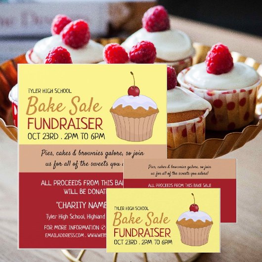 Cherry Cupcake, Charity Bake Sale Event Advert Visitekaartje