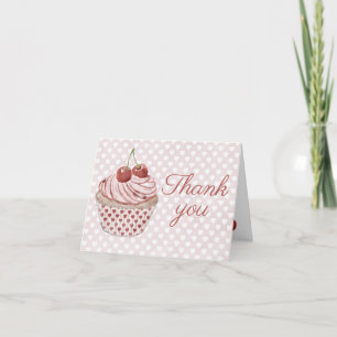 Cherry Cupcake Coquette Waterverf Roze Hart Bedankkaart