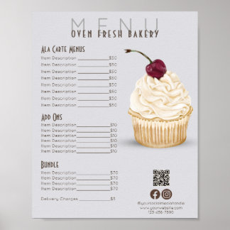 Cherry Cupcake Grey Menu Bakkerij Prijslijst Poster
