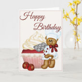 Cherry Cupcake met Beer Baker Happy Birthday Kaart (Gele Bloem)