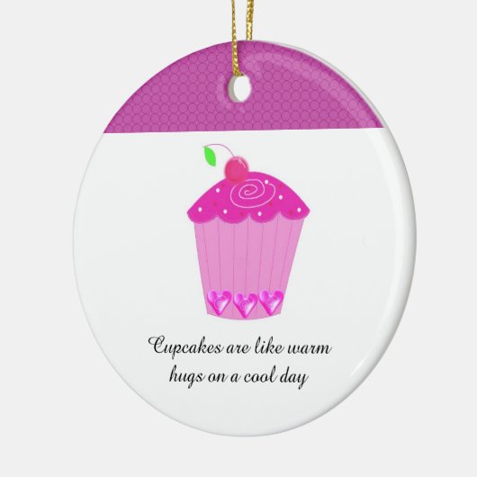 Cherry Cupcake met Gezegde Keramisch Ornament (Links)