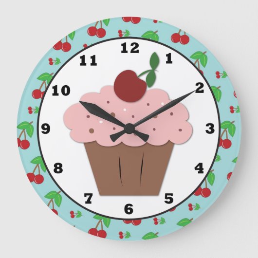 Cherry Cupcake Sweet Wall Clock Grote Klok (Voorkant)