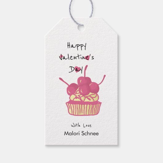 Cherry Cupcake Valentine – Hand-Drawn Dessert Cadeaulabel (Voorkant)