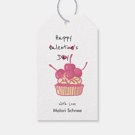 Cherry Cupcake Valentine – Hand-Drawn Dessert Cadeaulabel (Achterkant)