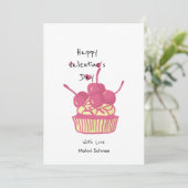 Cherry Cupcake Valentine – Hand-Drawn Dessert Feestdagenkaart (Staand voorkant)
