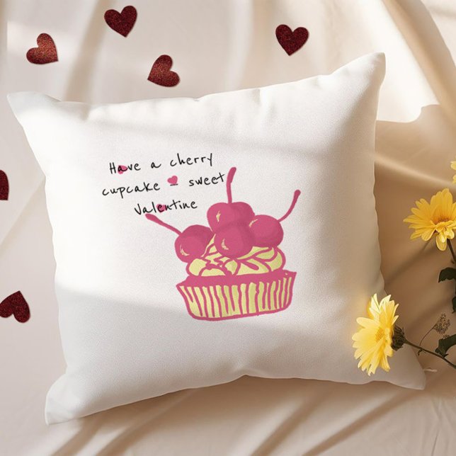 Cherry Cupcake Valentine – Hand-Drawn Dessert Kussen (Creator heeft geüpload)