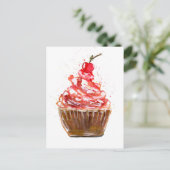 Cherry Cupcake Waterverf Briefkaart (Staand voorkant)