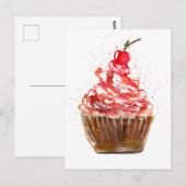 Cherry Cupcake Waterverf Briefkaart (Voorkant / Achterkant)