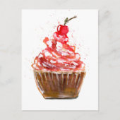 Cherry Cupcake Waterverf Briefkaart (Voorkant)