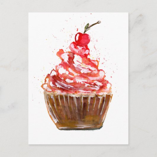 Cherry Cupcake Waterverf Briefkaart (Voorkant)