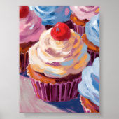 Cherry Cupcakes Happy Birthday Painting Poster (Voorkant)