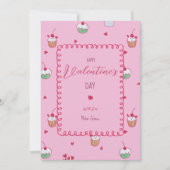 Cherry Cupcakes & Love Hearts – Valentine Dessert Feestdagenkaart (Voorkant)