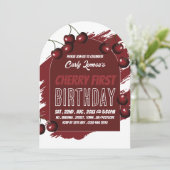 Cherry Design, Cherry First Birthday Invitation Kaart (Staand voorkant)