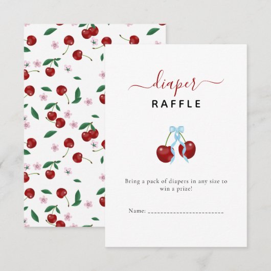 Cherry Diaper Raffle Baby shower Blue Bow Boy (Voorkant / Achterkant)
