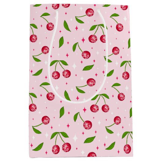 Cherry Disco Ball Pattern Medium Cadeauzakje (Voorkant)