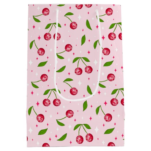 Cherry Disco Ball Pattern Medium Cadeauzakje (Achterkant)