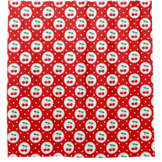 Cherry Dot Pattern – Retro Fruit Gift & Decor Douchegordijn (Voorkant)
