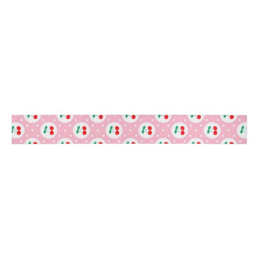 Cherry Dot Pattern – Retro Fruit Gift & Decor Grosgrain Lint (Voorkant)