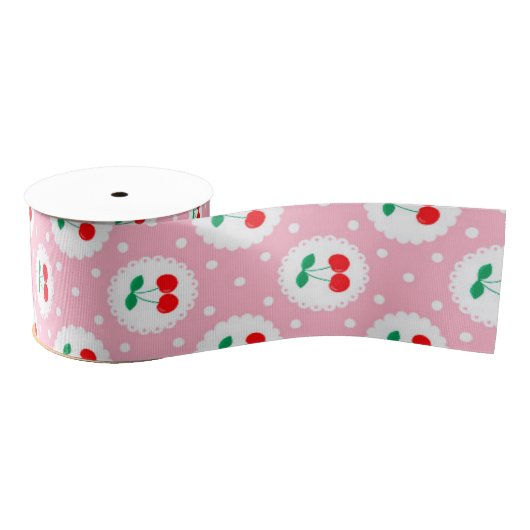 Cherry Dot Pattern – Retro Fruit Gift & Decor Grosgrain Lint (Spoel)