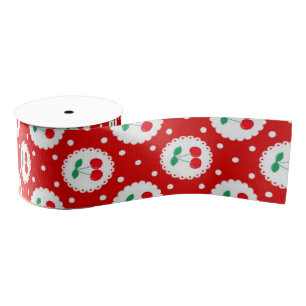 Cherry Dot Pattern – Retro Fruit Gift & Decor Grosgrain Lint