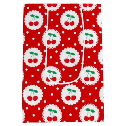 Cherry Dot Pattern – Retro Fruit Gift & Decor Medium Cadeauzakje (Achterkant)