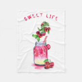 Cherry Drink Fruits Fleece Deken - Aangepaste teks (Voorkant)