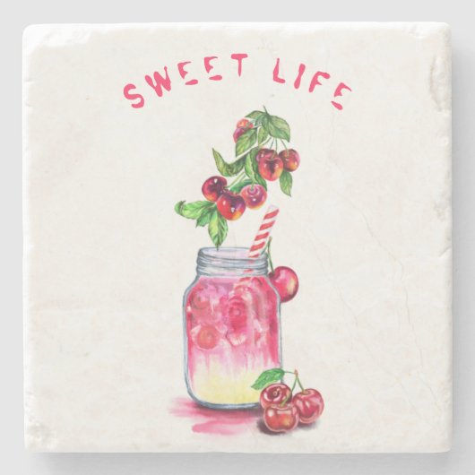 Cherry Drink Stone Onderzetter - aangepaste tekst (Voorkant)