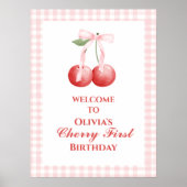 Cherry Eerste Aardbei Roze Bow 1e verjaardag Poster (Voorkant)