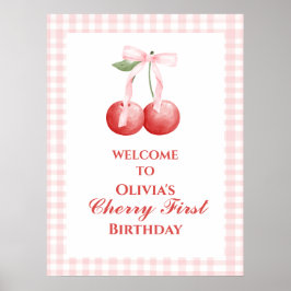 Cherry Eerste Aardbei Roze Bow 1e verjaardag Poster