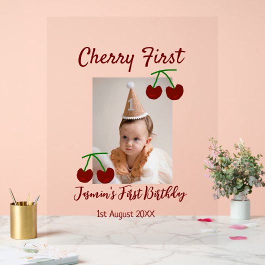 Cherry eerste gelukkige verjaardagsfoto kinder mod acryl bord (Huwelijk)