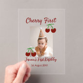 Cherry eerste gelukkige verjaardagsfoto kinder mod acryl uitnodigingen (Insitu (Draagbaar))