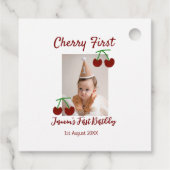 Cherry eerste gelukkige verjaardagsfoto kinder mod bedankjes labels (Achterkant)