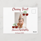Cherry eerste gelukkige verjaardagsfoto kinder mod briefkaart (Achterkant)