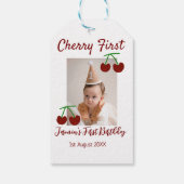 Cherry eerste gelukkige verjaardagsfoto kinder mod cadeaulabel (Achterkant)