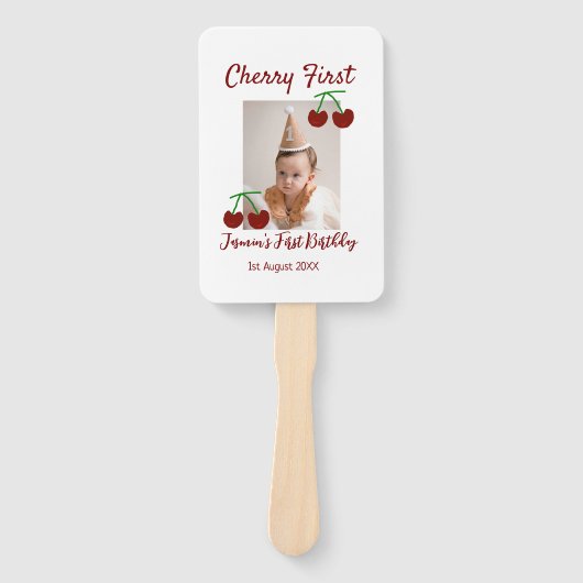 Cherry eerste gelukkige verjaardagsfoto kinder mod handwaaier (Voorkant)