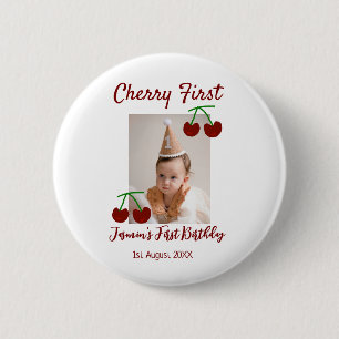 Cherry eerste gelukkige verjaardagsfoto kinder mod ronde button 5,7 cm