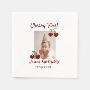 Cherry eerste gelukkige verjaardagsfoto kinder mod servet