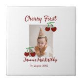 Cherry eerste gelukkige verjaardagsfoto kinder mod tegeltje (Voorkant)
