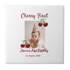 Cherry eerste gelukkige verjaardagsfoto kinder mod tegeltje