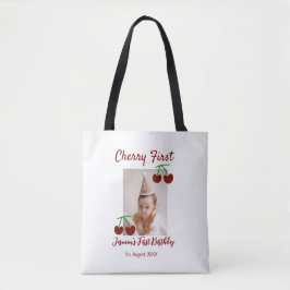 Cherry eerste gelukkige verjaardagsfoto kinder mod tote bag
