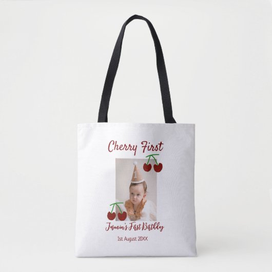 Cherry eerste gelukkige verjaardagsfoto kinder mod tote bag (Voorkant)